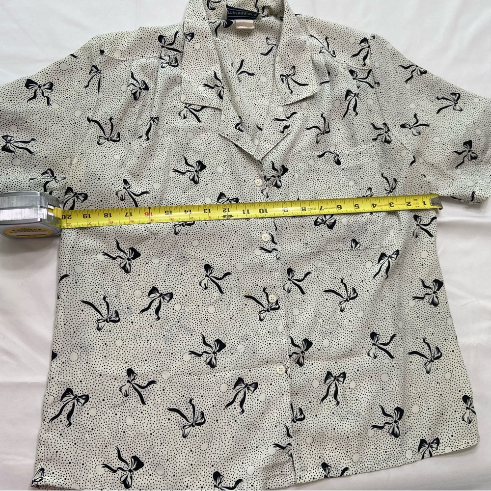 Impressions bow Black and White Casual Button Down Shirt - Picture 3 of 4